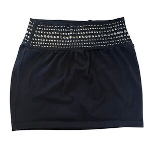 Black Mini Skirt Studded Waistband Party Clubwear‎ Fashion